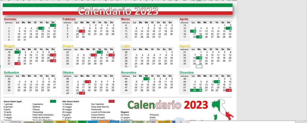 Calendario in excel 2023