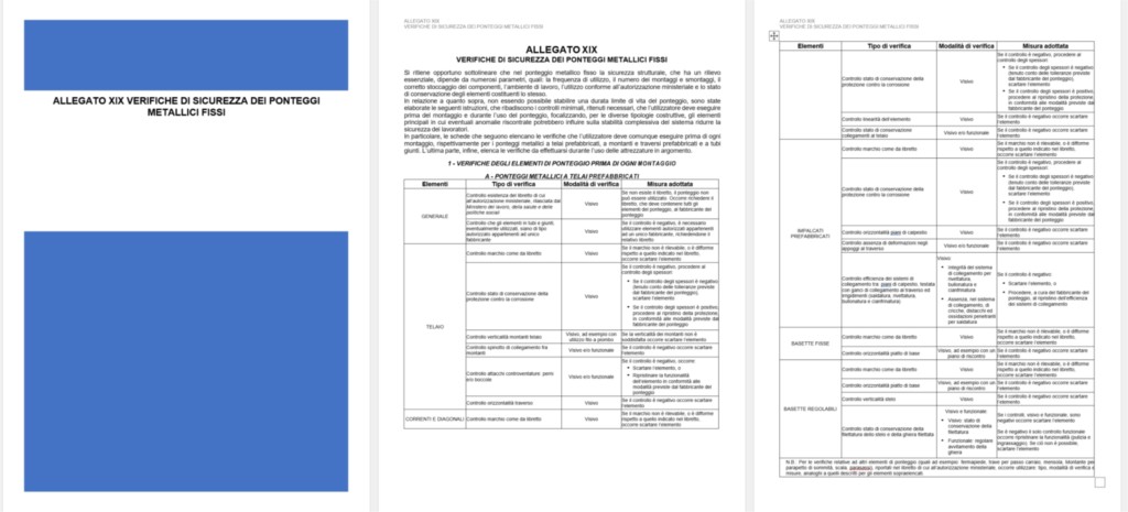 ALLEGATO XIX VERIFICHE DI SICUREZZA DEI PONTEGGI METALLICI FISSI