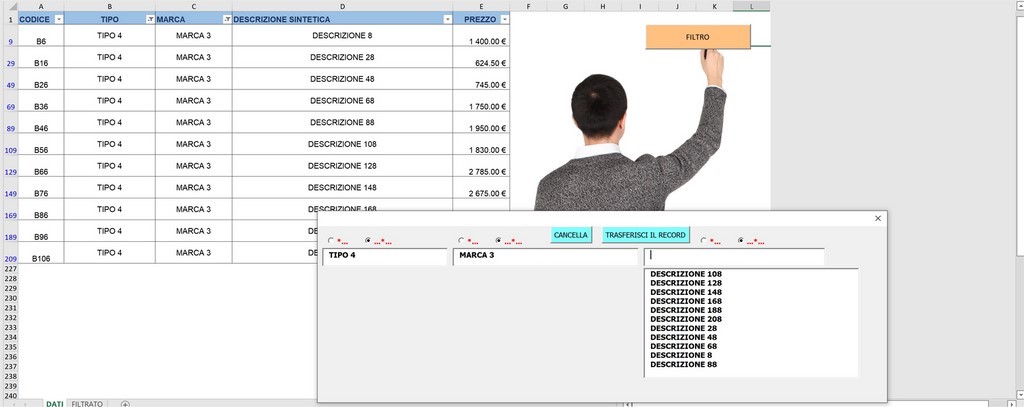 Filtro nel foglio di lavoro mediante caselle di riepilogo