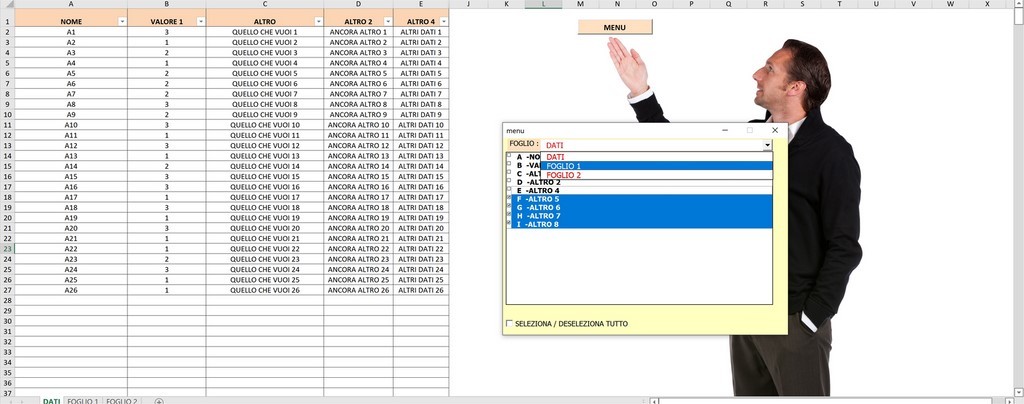 Filtrare i dati tabella e navigare tra i fogli excel con macro e Filtro nel foglio di lavoro mediante caselle di riepilogo