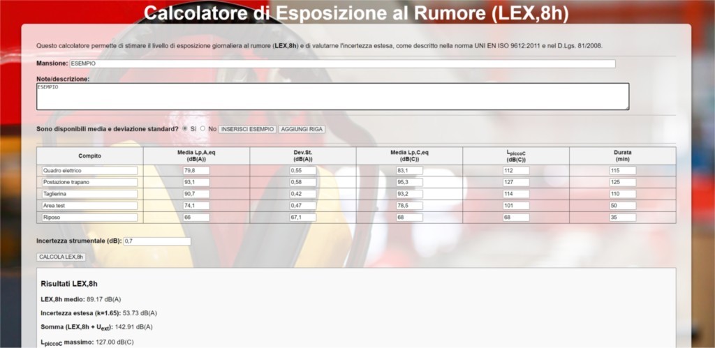 Applicativo Web Per Il Calcolo Dell'Esposizione Al Rumore (LEX,8h)