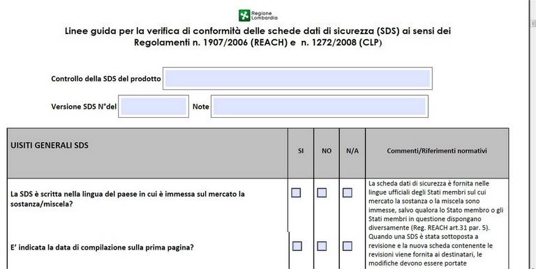 Checklist Verifica Schede Sicurezza Chimiche