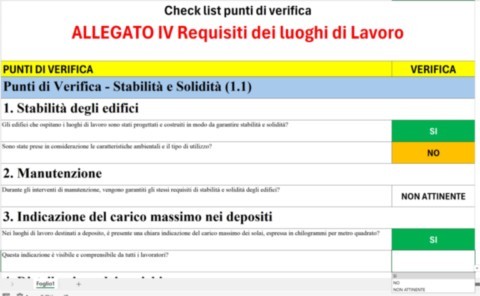 Check List Excel E Word Punti Di Verifica ALLEGATO IV Requisiti Dei Luoghi Di Lavoro