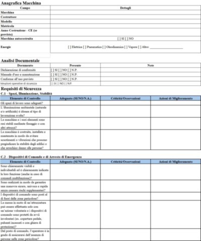 Check-List  Excel Sicurezza Nell'utilizzo Delle Macchine Utensili