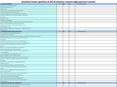 Checklist Excel/Word Rischio Specifico Di Atti Di Violenza A Danno Degli Operatori Sanitari